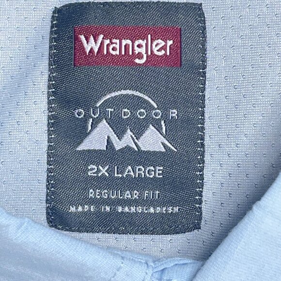 Wrangler Outdoor Vented Mens 2X Long Sleeve Blue Snaps Roll Up Sleeves Pockets - Picture 5 of 8